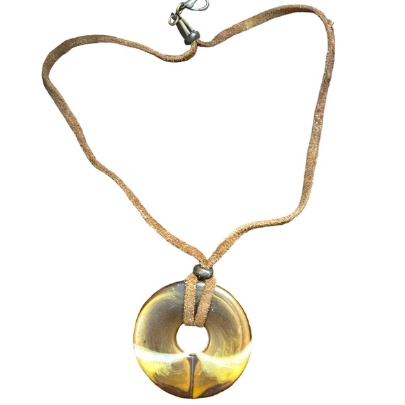 Tigers Eye‎ Donut on Leather Strap Necklace, Vintage but EUC - Picture 8 of 9